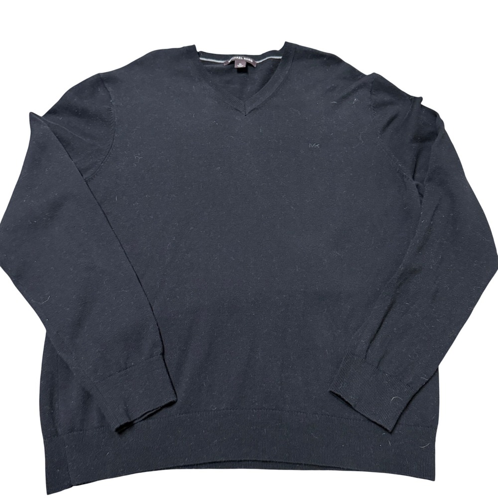 Michael Kors Black V-Neck Knit Sweater Men's XL MK Logo‎